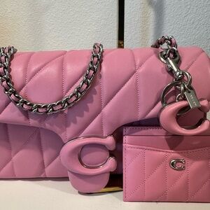 Pink Quilted Leather Bag with Chain Strap